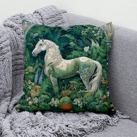 White Horse Pillow Cover Horse Print Cushion Cover William Morris Art Throw Pillow Case Botanical Floral Design Cozy Pillowcase Etsy