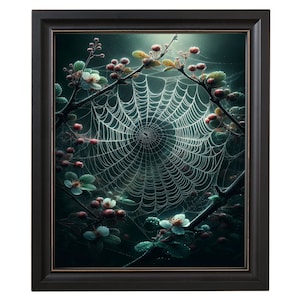 Mystisches Spinnennetz Leinwanddruck, Elegante Blumen Kunst, Natur inspirierte Wohnkultur, Detailliertes Design, Einzigartige Wand Kunst Geschenk