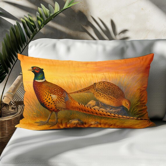 Pheasant Lumbar Cushion Cover, Hunting Lodge Oblong Pillow Cover