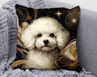 Throw Pillow Cover - Bichon Frise Cotton Linen Pillowcase - Dog Lover Cushion Decor, Sofa Decor, Animal Art Pillow