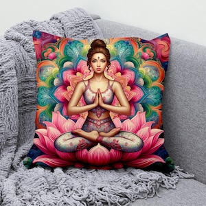 Meditation Yoga Cushion Cover, Mandala Spiritual Throw Pillow Cover, Cotton Linen Cushion Case, Art Decorative Pillowcase