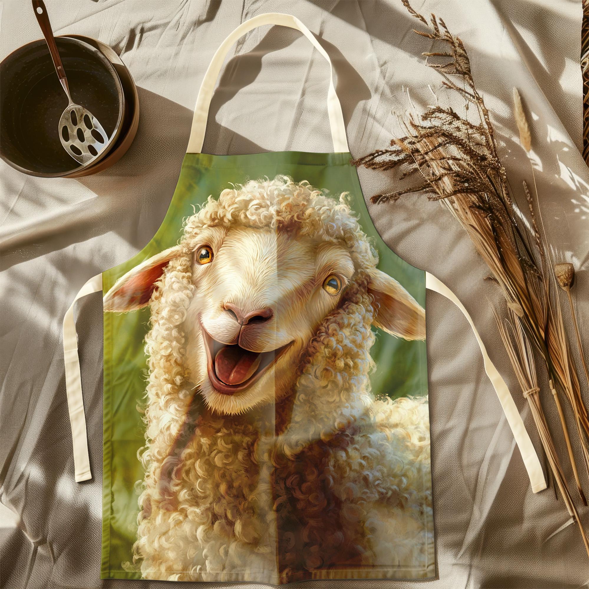 Funny Smiling Sheep Apron for Cooking and BBQ – Adorable Animal