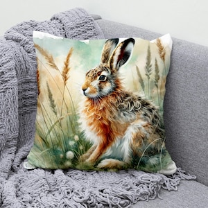Hare Cushion Cover Cotton Linen Pillowcase Wildlife Decor Throw Pillow Cover Decorative Cushion for Living Room or Bedroom