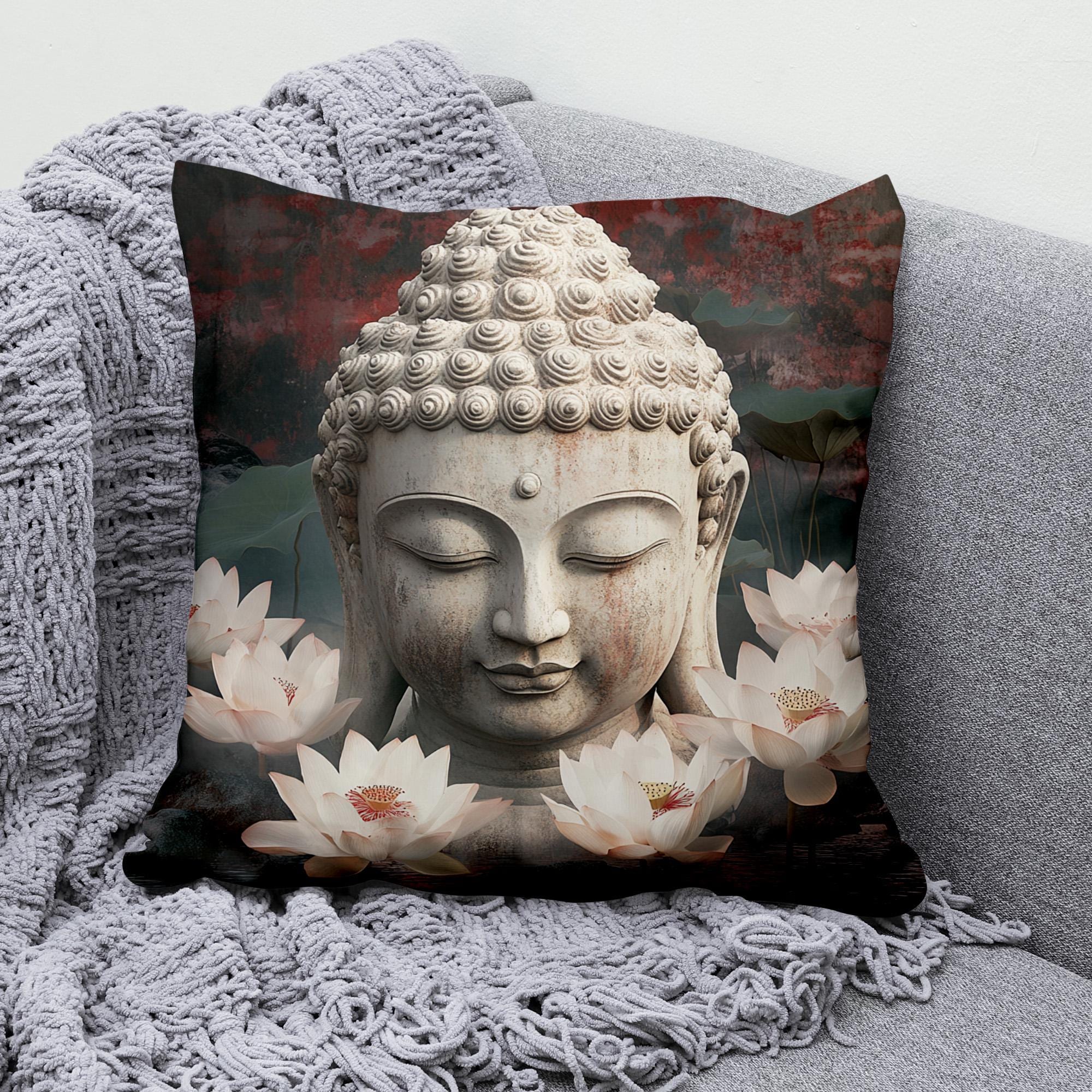 Buddha Lotus Throw Pillow Cover Cotton Linen Decorative Pillowcase