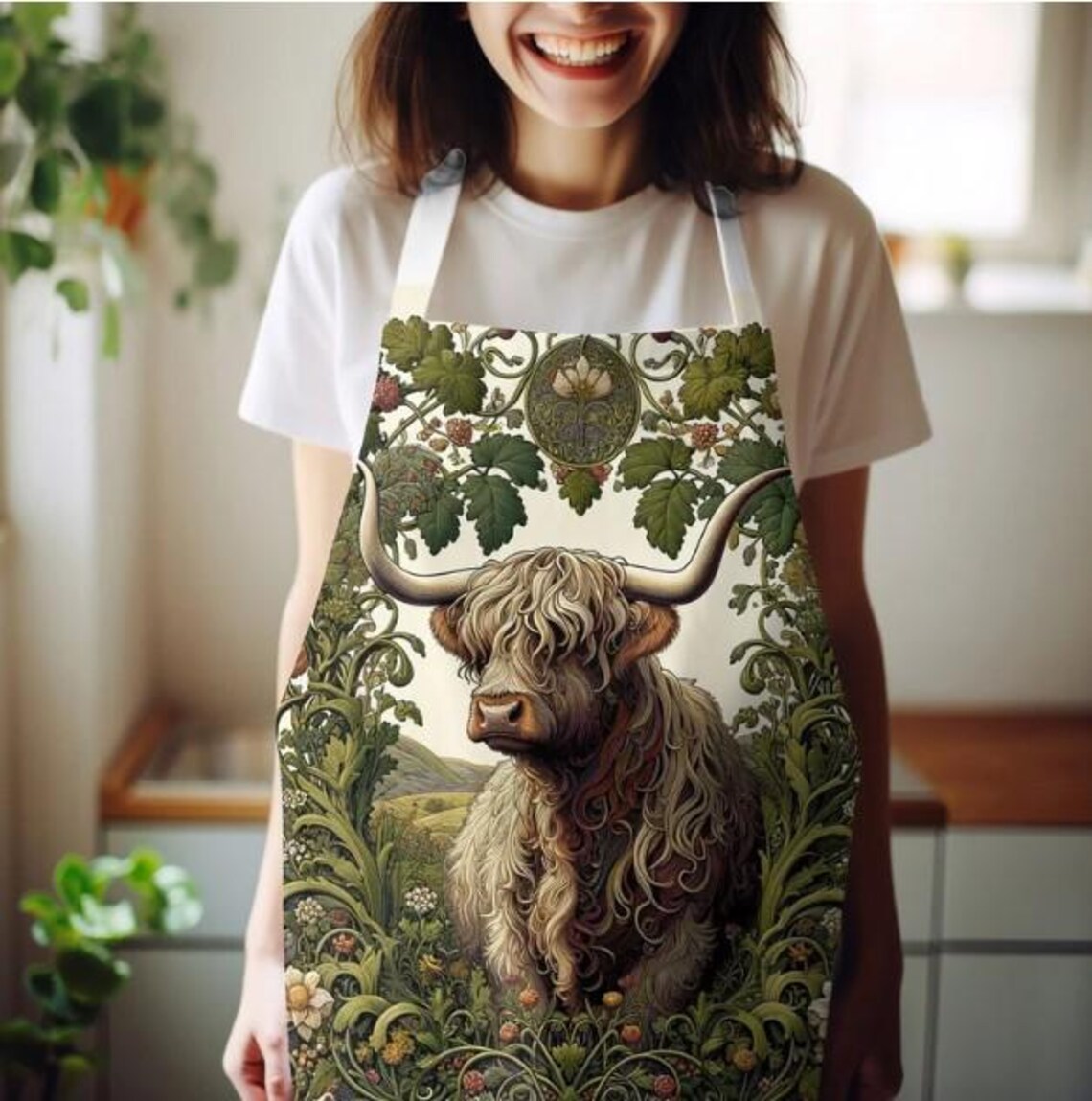 Highland Cow Kitchen Apron for Cooking, Baking, BBQ, Gardening ...