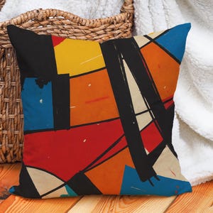 Abstract Color Block Pillow Cover, Retro Geometric Throw Pillow, Bold Modern Decor Cushion, Bauhaus Art Accent for Creative Home Vibes