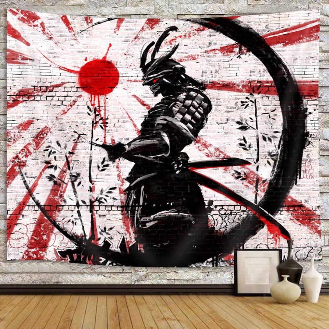 Samurai Tapestry Japanese Wall Tapestry Hanging Cherry Blossoms Japan
