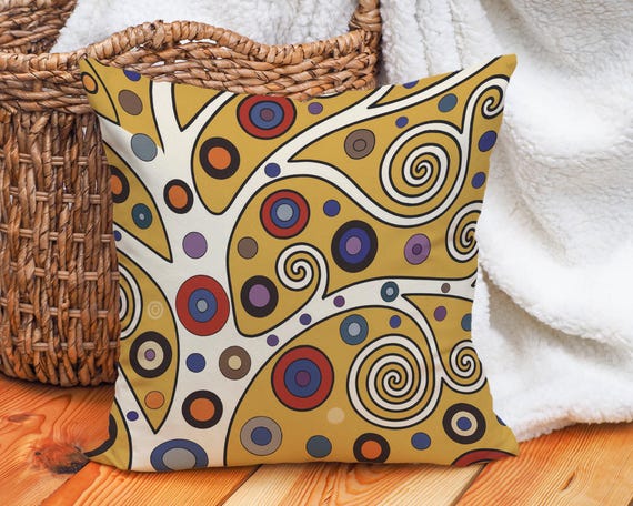 Art Nouveau Tree Pillow Cover, Gustav Klimt Inspired Swirl Design