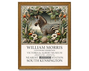 Zebra Wall Art Canvas Poster, William Morris Inspired Art Print, Canvas Wall Art - Africa Rustic Wildlife Floral Wall Art, Wall Decor