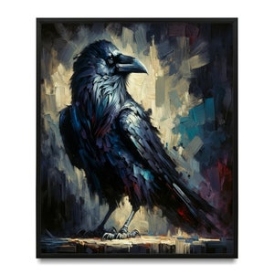 Mystical Raven Canvas Print, Abstract Bird Wall Art, Decorative Gothic Painting Goth Art Wall Decor