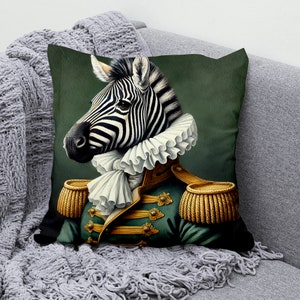Majestic Zebra in Uniform Throw Pillow Cover - Cotton Linen Pillowcase for Sofa and Couch - Decorative Cushion Cover for Home Decor