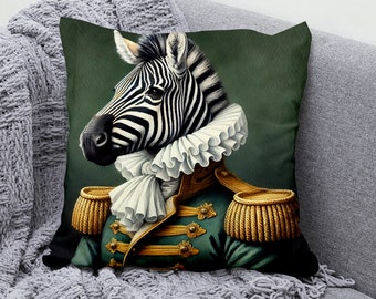 Majestic Zebra in Uniform Throw Pillow Cover - Cotton Linen Pillowcase for Sofa and Couch - Decorative Cushion Cover for Home Decor