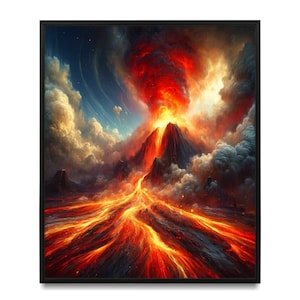 Volcano Eruption Canvas Wall Art, Volcano Erupting Canvas Print, Smoky Volcano with lava Painting, Volcano with Lava Poster Wall Decor
