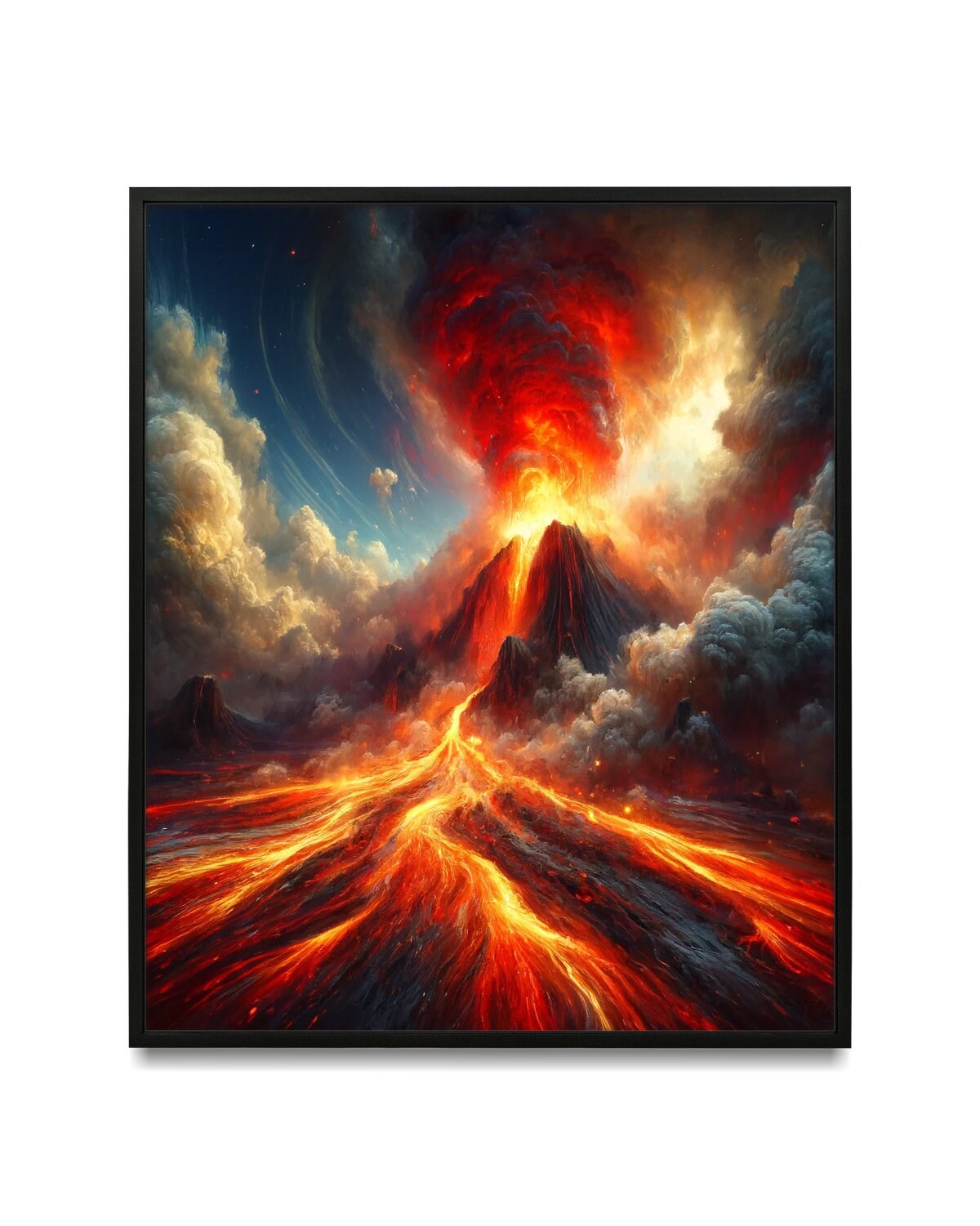 Volcano Eruption Canvas Wall Art, Volcano Erupting Canvas Print, Smoky Volcano with lava Painting, Volcano with Lava Poster Wall Decor