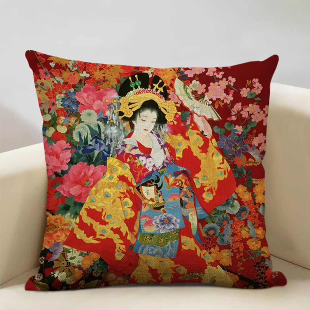 Geisha Girl Pillow Cover Oriental Japanese Cushion Cover Throw Pillow