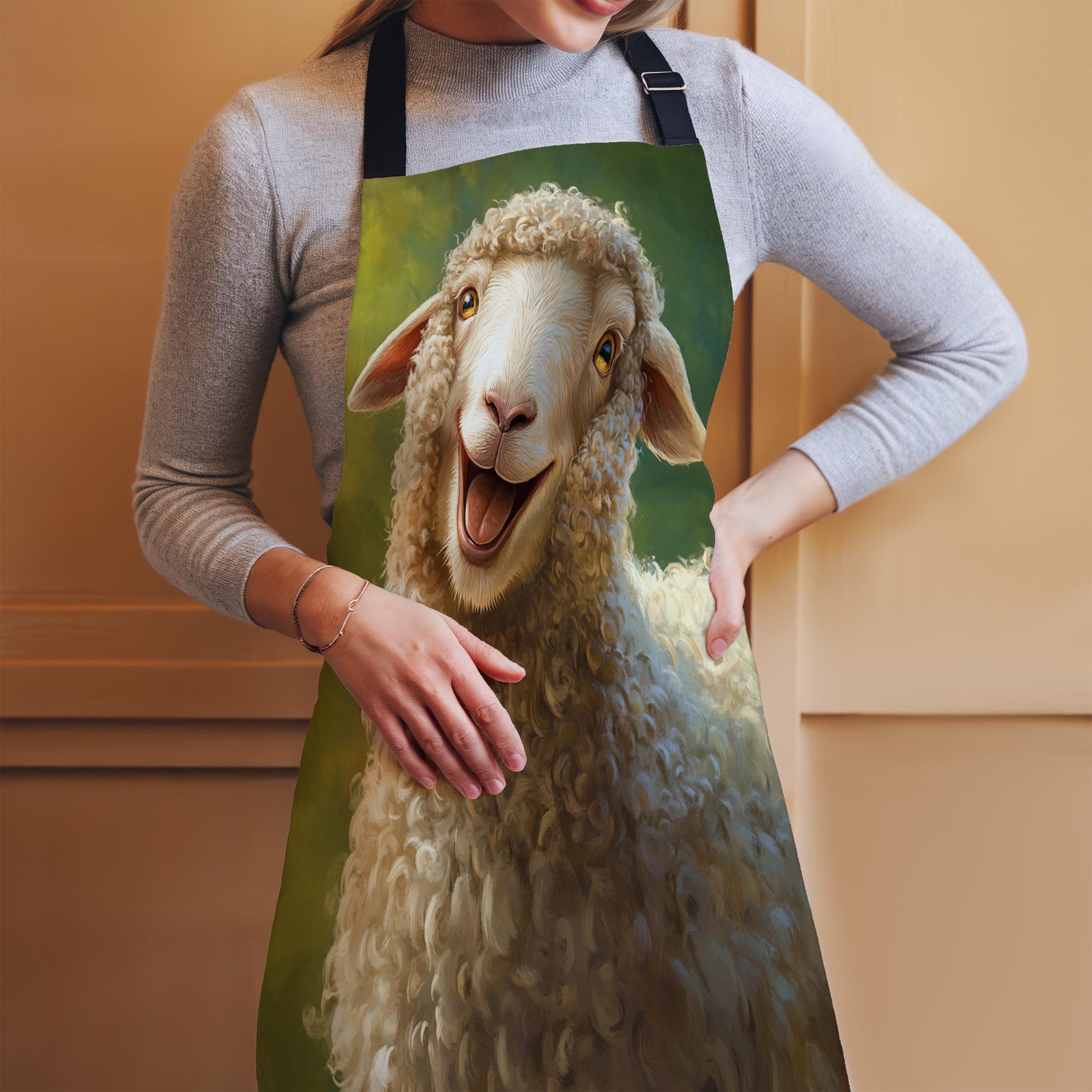 Funny Smiling Sheep Apron for Cooking and BBQ – Adorable Animal