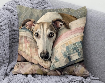 Greyhound Dog Throw Pillow Cover, Cotton Linen Pillowcase, Cozy Dog Cushion Cover, Dog Lover Home Decor, Whimsical Pet Decorative Pillow