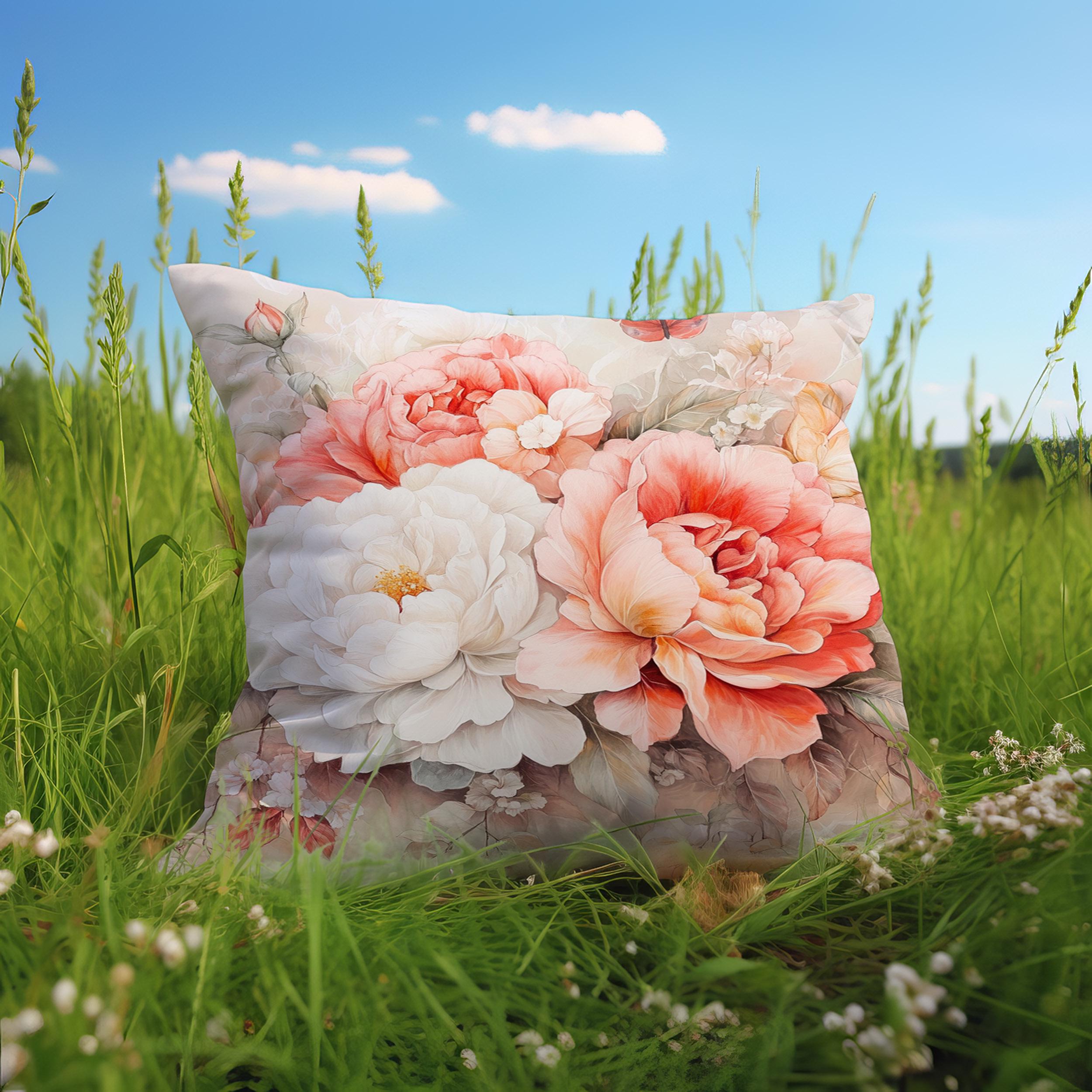 Federe Lino Cotone Lavabili Set Di 2 Federe Cuscino 55x55 Cm - Motivo Floreale Peonie E Rose Bianche Vintage | Lino E Cotone | Per Divano, Camera