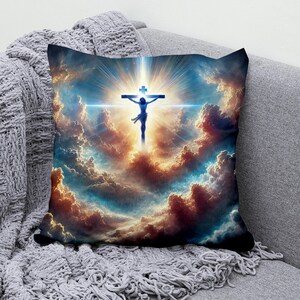 Inspirational Christian Throw Pillow Cover, Cotton Linen Pillowcase, Religious Decorative Cushion Cover for Couch, Sofa, Jesus Christ Art