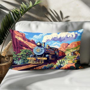 Vintage Train lumbalen Kissenbezug, rechteckiges Kissen mit Eisenbahn Kunstwerk, Western Steam Company Dekor für Wohnzimmer oder Schlafzimmer