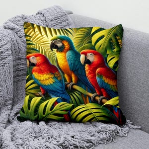 Colorful Parrot Throw Pillow Cover Tropical Pillowcase Cotton Linen Cushion Cover Decorative Home Decor Jungle Accent