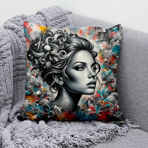 Abstract Street Art Throw Cushion Cover, Pillow Case, Cotton Linen, Modern Pop Art Pillow Cover, Graffiti Art