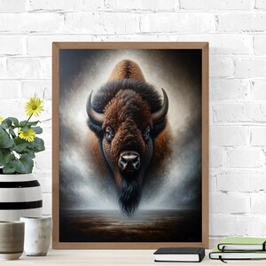 Majestic American Bison Canvas Print Realistic Animal Art Rustic Wall ...