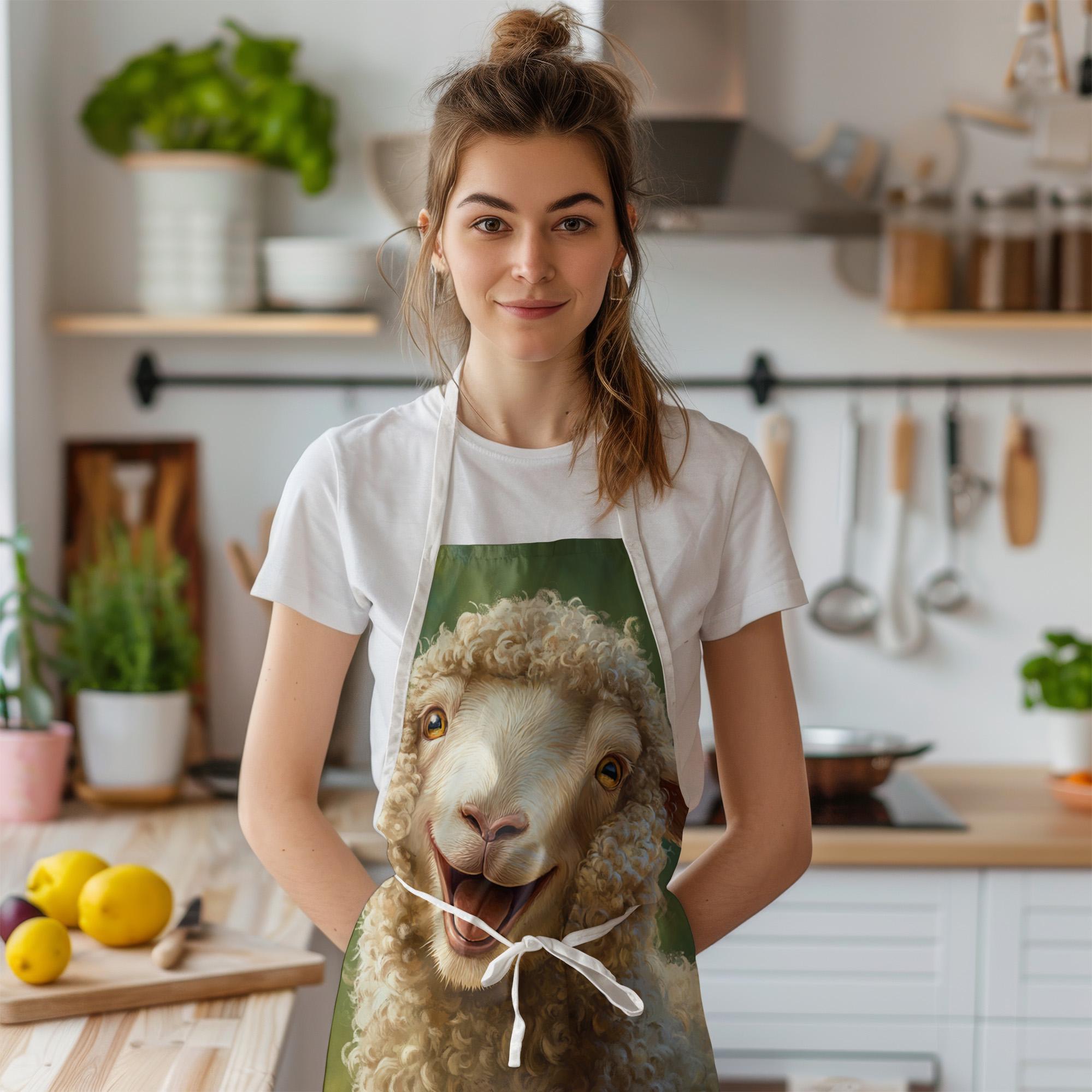 Funny Smiling Sheep Apron for Cooking and BBQ – Adorable Animal