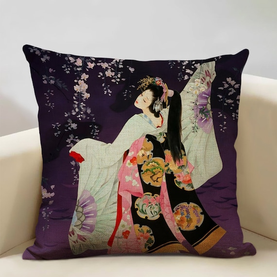 Geisha Girl Cushion Cover Oriental Japanese Pillow Cover Throw