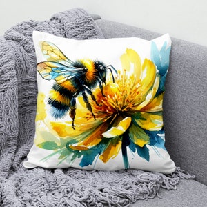 Bijen en bloemen gooien kussensloop, katoenen linnen kussensloop, decoratieve kussenhoes voor woonkamer, op de natuur geïnspireerd huisdecor