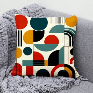 Geometric Cushion Cover with Retro Modern Color Blocks, Mid Century Abstract Throw Pillow for Bold Home Decor Accent, Multiple Sizes