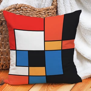 Modern Bauhaus Geometric Pillow Cover in Red Blue Yellow, Mid Century Color Block Throw Pillow for Art Lovers and Stylish Home Decor