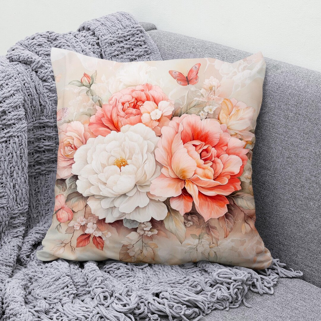 Zyadsinoudor Chinoiserie - Federa per cuscino con peonia rossa e floreale, 40,6 x 40,6 cm, in cotone e lino, etnica, quadrata, per divano, camera da