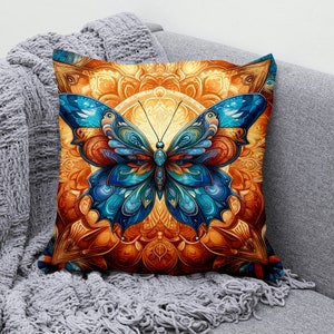 Colorful Mandala Butterfly Throw Pillow Cover - Cotton Linen Pillow Case - Decorative Cushion Cover