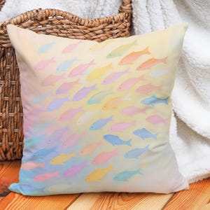 Pastel Fish Cushion Cover Ocean Theme Throw Pillow Cover, Colorful Underwater Pillowcase, Coastal Nursery or Beach House Decor Accent