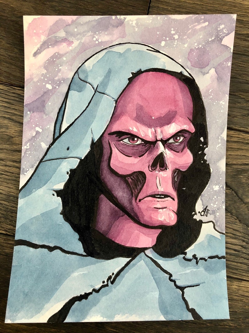 Red Skull Johann Schmidt Avengers Infinity War Endgame 5x7 Original Watercolor Painting