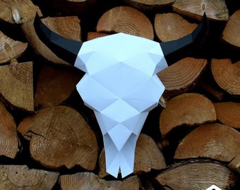 Bison Schädel Wand Dekor, Sofortiger Download PDF Vorlage, Papercraft Schädel Skulptur