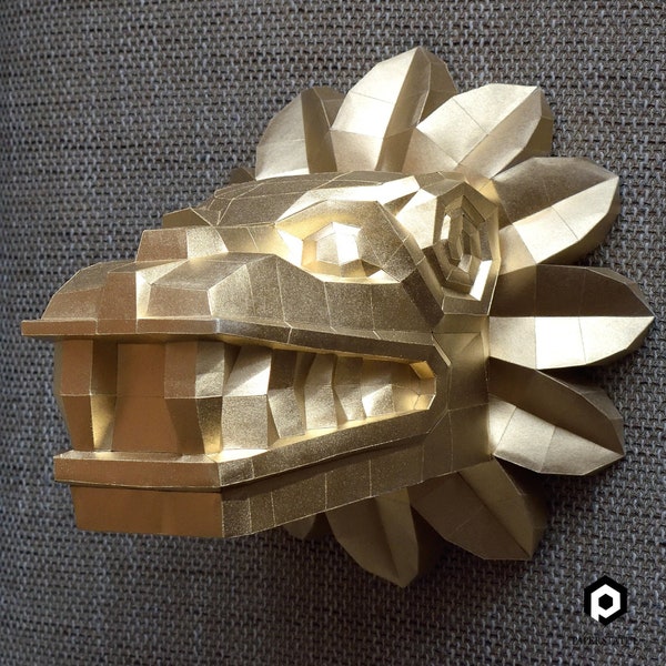 Feathered Serpent papercraft, Download and make Quetzalcoatl wall mount papercraft, PDF template