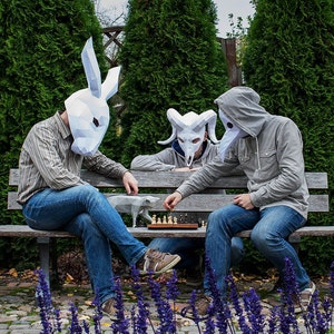 Bundle - Drei Masken DIY pdf Papercraft Vorlagen und Katze PDF, Pestdoktor, Widder Schädel Maske, Kaninchen Maske und Neugierige Katze