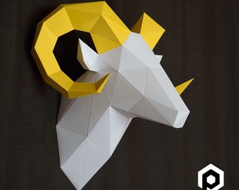 Ram Head Papercraft, Download and make your own trophy, Printable DIY  Faux Taxidermy template