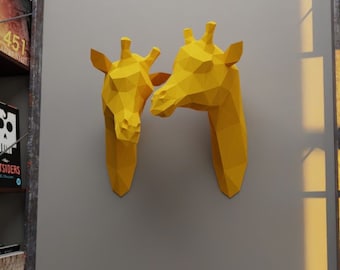 Giraffe couple, DIY 3D papercraft wall decor, Download printable PDF template