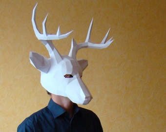 Deer papercraft Mask, Download and make your own low poly mask, printable DIY PDF