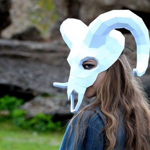 Ram Skull papercraft Mask, Download and make your own party mask, Instant Pdf template download, DIY Halloween mask image 2