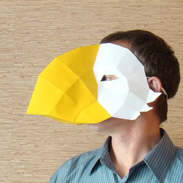 Masque de bec d’oiseau, masque d’oiseau, modèle pdf de bricolage imprimable, masque de fête en papier, masque d’Halloween, Papercraft