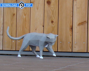 Curious Cat papercraft model, Download and make your own home decor paper sculpture, Digital Printable papercraft pattern, DIY PDF template