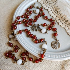 Antique Seven Sorrows Red Turquoise Purple Bronze Wire Wrap Handmade Rosary