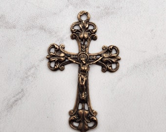 Antique Replica Flared Leaf Rosary Crucifix