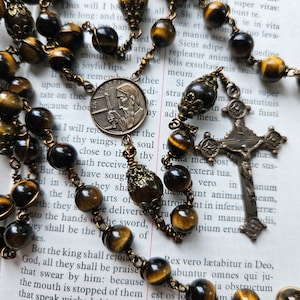 Heirloom St. Joseph Rosary, Rosary for Men, Catholic Gifts for Men, Gift for Priest, Rosary Handmade, Unbreakable Rosary, Tiger Eye Rosary