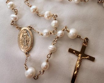 Gold-filled Freshwater Pearl Rosary