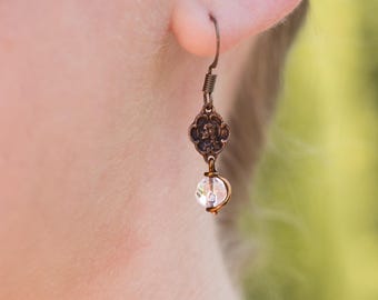 Bronze Jesus and Mary Earrings, Catholic Sacred Heart Jewelry